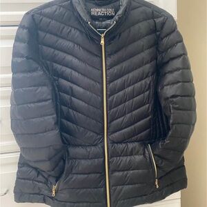 Kenneth Cole Reaction Black Puffer Jacket with Gold Zipper